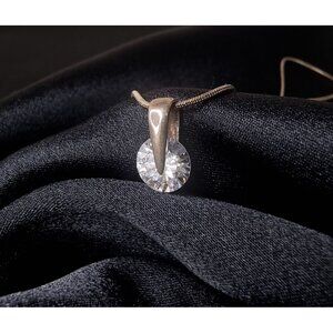 Vintage Sterling Silver Crystal Pendant Necklace With Snake Chain